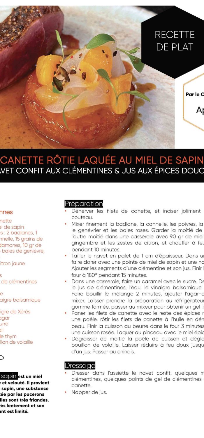 Canette rôtie laquée au miel de sapin